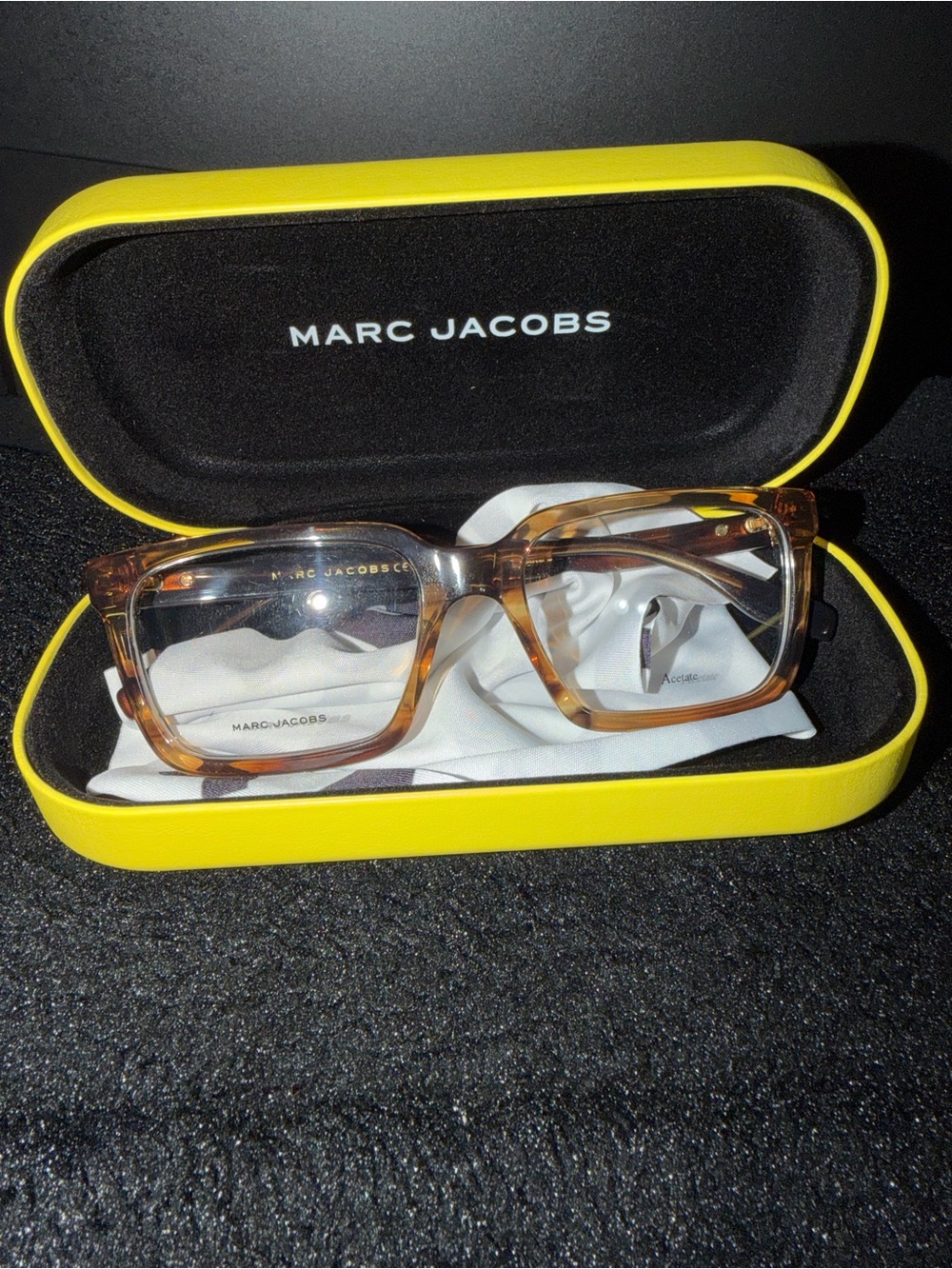 Marc Jacobs Tortoiseshell Rectangular Eyeglasses with Yellow Case